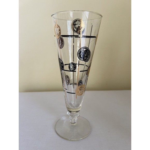 Vintage Libbey Pilsner Beer Glasses Barware 10 oz Coins Black Gold Lot of 7 - Picture 8 of 12